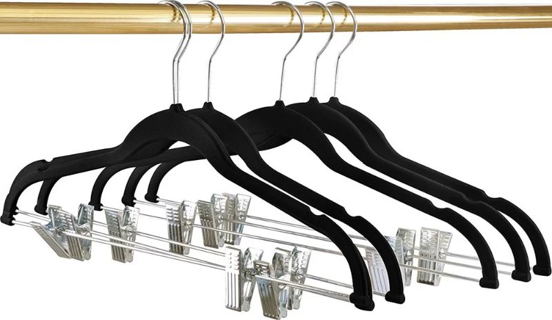 Photo 1 of 14 pc, Hanger with Clips (Velvet, Black)