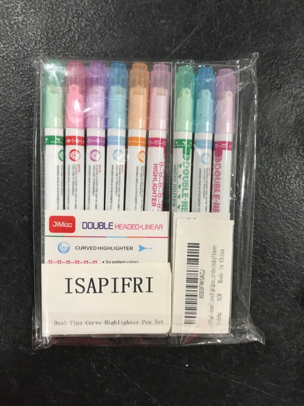 Photo 2 of ISAPIFRI 9 Pcs Colored Curve Highlighter Pen Set, Dual Tip Curve Pens, 6 Different Shapes and Colors, for Teenagers Kids Students Marking, Writing, Drawing, Coloring