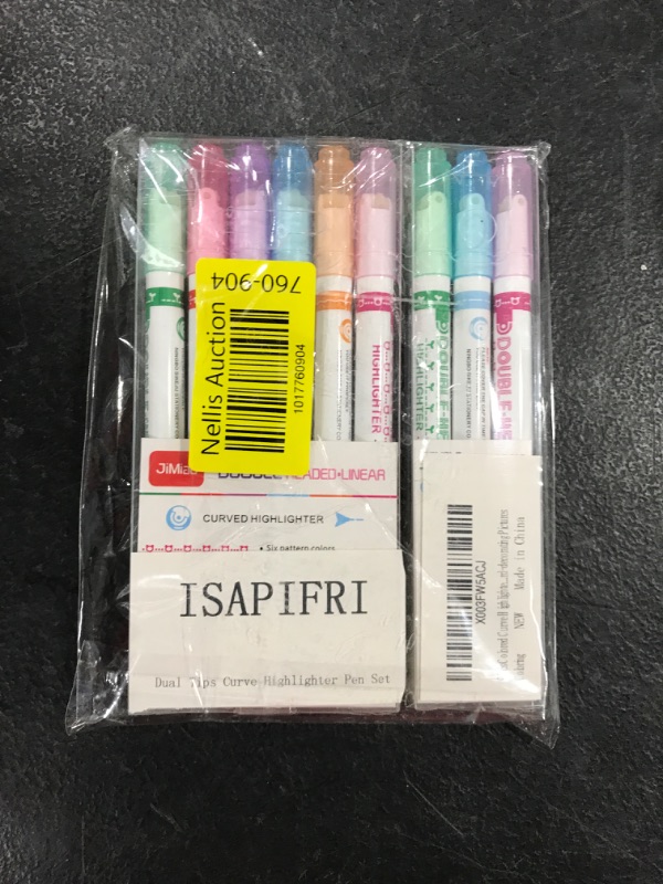 Photo 2 of ISAPIFRI 9 Pcs Colored Curve Highlighter Pen Set, Dual Tip Curve Pens, 6 Different Shapes and Colors, for Teenagers Kids Students Marking, Writing, Drawing, Coloring