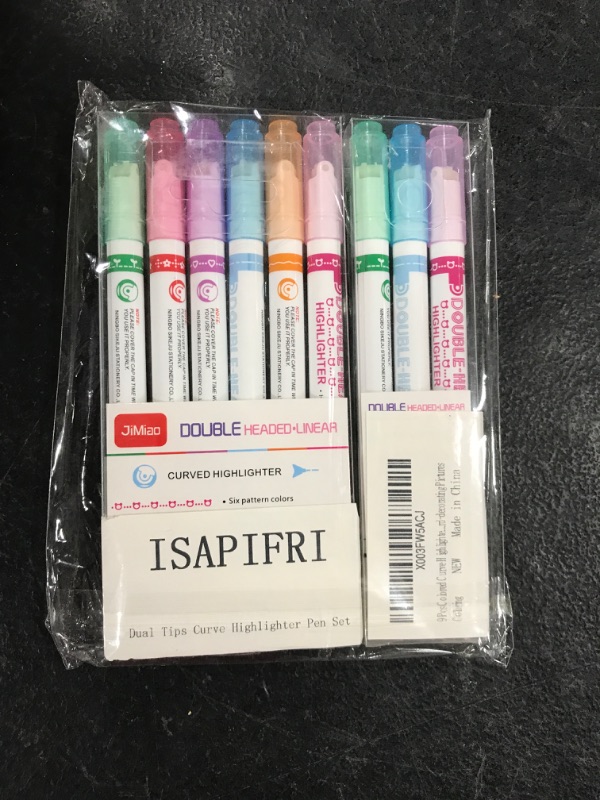 Photo 2 of ISAPIFRI 9 Pcs Colored Curve Highlighter Pen Set, Dual Tip Curve Pens, 6 Different Shapes and Colors, for Teenagers Kids Students Marking, Writing, Drawing, Coloring