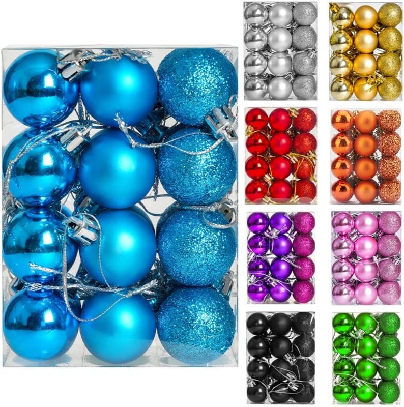 Photo 1 of 2-ZYBenda 24Pcs Shatterproof Shiny and Polshed Glossy Christmas Tree Ball Ornaments Decorations - Christmas Hanging Balls for Holiday Wedding Party Decoration (1.6"-40MM, Blue) 