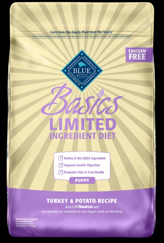 Photo 1 of  expired Blue Buffalo Basics Skin & Stomach Care Turkey and Potato Dry Dog Food for Puppies Whole Grain 24 Lb. Bag
