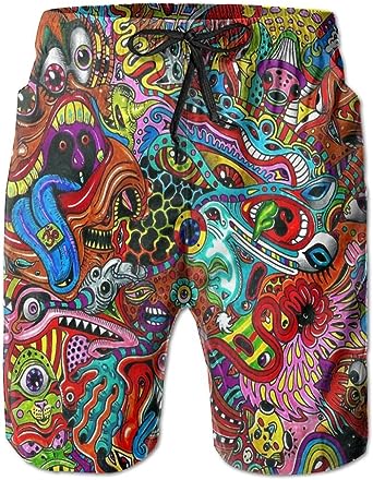 Photo 1 of Abstract Psychedelic Floral Men's Summer Surf Swim Trunks Beach Shorts Pants Quick Dry with Mesh Lining and Pockets
