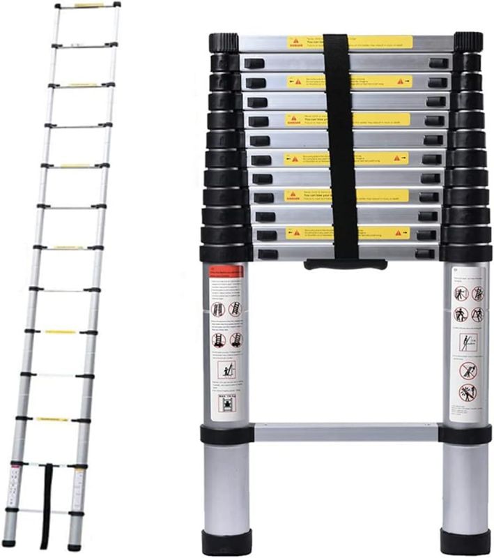 Photo 1 of  10.5 FT Telescoping Ladder 330 lbs Capacity Heavy Duty Aluminum Extendable Ladder Collapsible Locking Mechanism for Attic Household Use Outdoor Work
