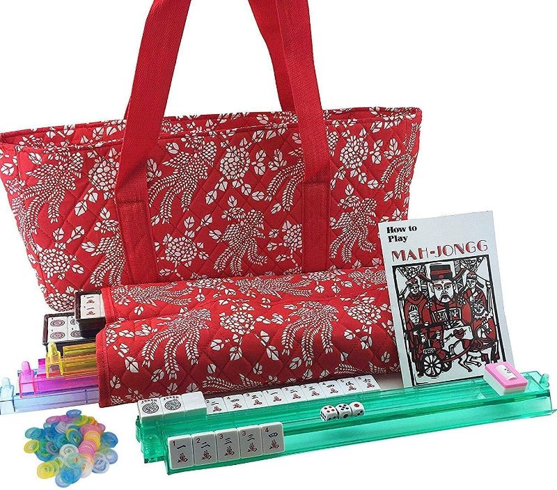 Photo 1 of 166 Tiles American Mahjong Set Red Phoenix Soft Bag 4 Color Pushers / Racks Easy Carry Western Mahjongg Travel Game Set
