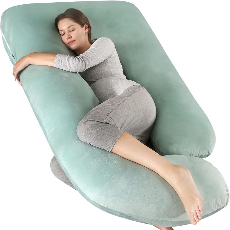 Photo 1 of Elover Pregnancy Pillows,U Shaped Full Body Maternity Pillow with Removable Cover,Support for Pregnant Women,57 Inch Pregnancy Pillows for Sleeping (Green,Velvet)
