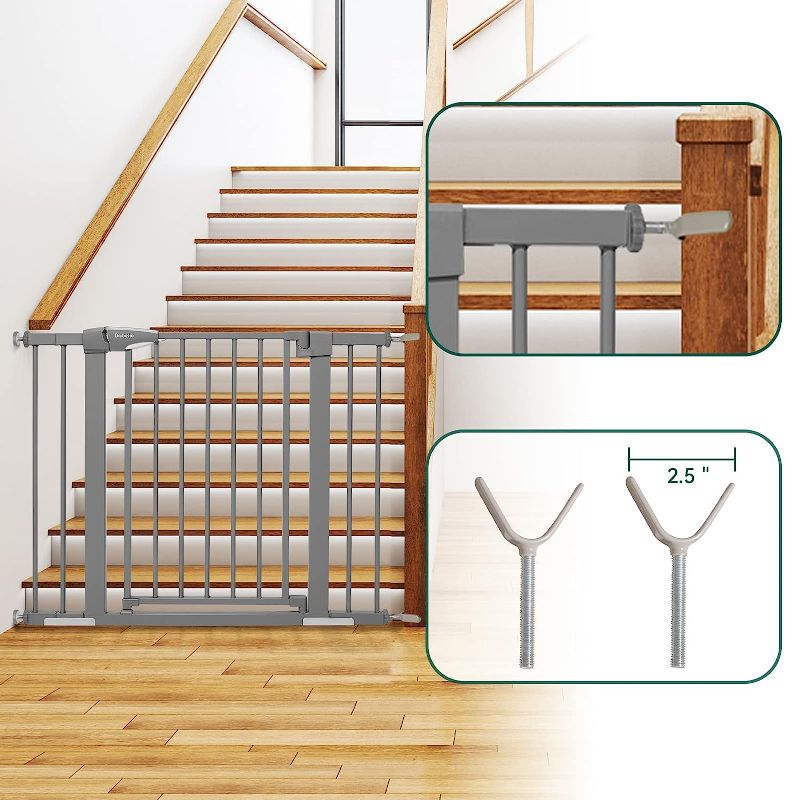 Photo 1 of BABELIO 26-40 Inch Easy Install Pressure Mounted Metal Baby Gate/Pet Gate, No Drilling, No Tools Required, with Wall Protectors and Extenders (Gray)
