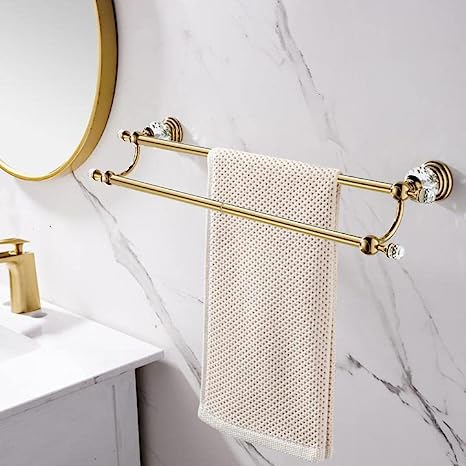 Photo 1 of WINCASE Crystal Towel Holder Double, Gold Towel Bar 24 Inch, Towel Rack Rail for Bathroom Wall Mounted Gold Double Towel Bar