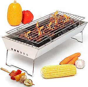 Photo 1 of 17" In Portable Tabletop Grill, Charcoal Barbecue Grill, Stainless Steel Portable Folding Tabletop Charcoal Grill For Shish Kabob Burgers & Meat Steak By Moss & Stone.