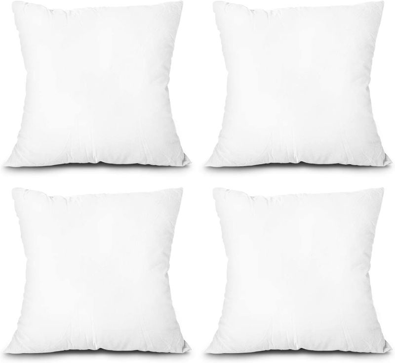 Photo 1 of  Throw Pillow Inserts, Set of 4 Lightweight Down Alternative Polyester Pillow, Couch Cushion, Sham Stuffer, Machine Washable. (White, 16x16)

