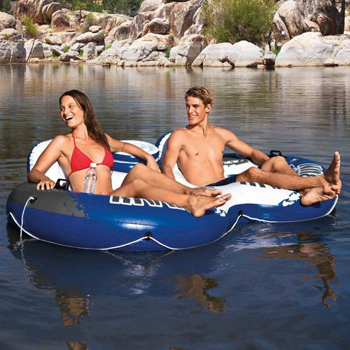 Photo 1 of Intex River Run II Inflatable 2-Person Black Plastic Round Pool Tube Float with Cooler and Repair Kit, Multi-Colored
