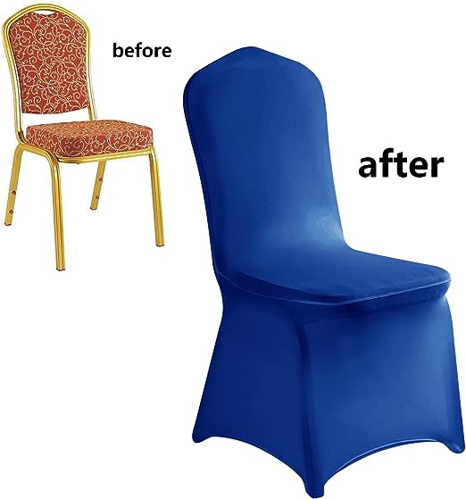 Photo 1 of  6pcs Spandex Chair Cover Stretch Slipcovers for Wedding Party, Dining Banquet Chair Decoration Covers Blue, 6)
