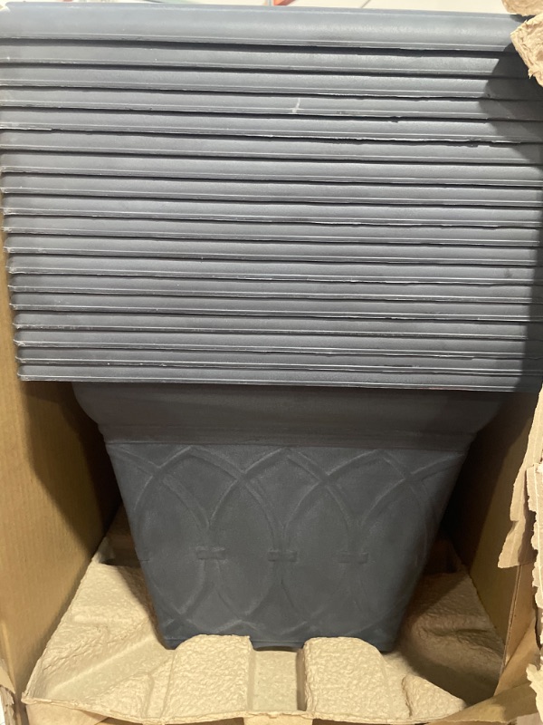 Photo 1 of  Pack of 18 14.5 in. Durham Chalk Wash Plastic Square Planter
