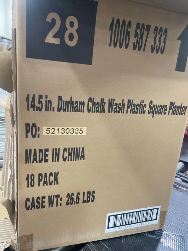 Photo 1 of  Pack of 18 14.5 in. Durham Chalk Wash Plastic Square Planters
