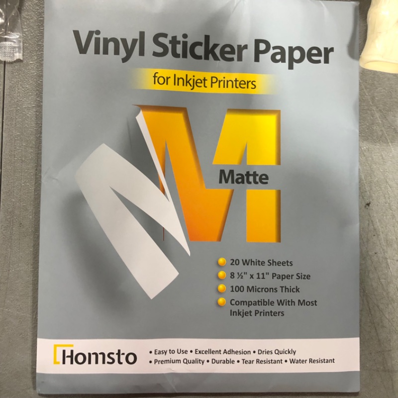 Photo 3 of Homsto Vinyl Sticker Paper, Matte Printable Vinyl Sticker Paper for Inkjet Printer, Quick-Drying, Water and Scratch-Resistant, Self-Adhesive for Most Surfaces, 8.5 x 11 Inches, 20 Sheets