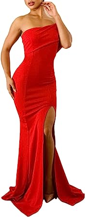 Photo 1 of BLENCOT Womens Large Off The Shoulder Party Dresses One Sleeve Slit Maxi Bodycon Prom Dress Evening Cocktail Long Dress 