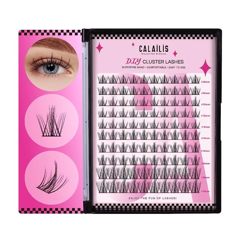 Photo 1 of 2 Lash Clusters,CALAILIS Cluster Lashes 100Pcs Individual Lashes Mega Volume Superfine Brand and Soft DIY Eyelash Extension Natural Look Reusable Wispy Eyelash Clusters (CDD13, 10-16mix)