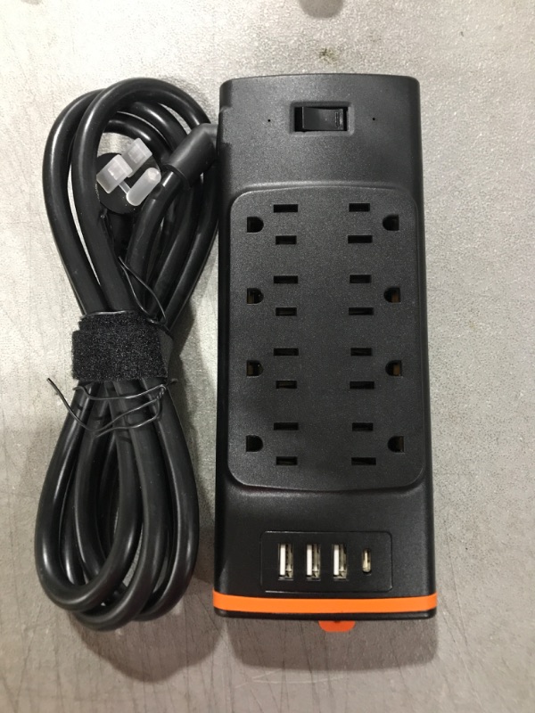 Photo 1 of Surge Protector Power Strip 6 ft Flat Plug Power Strip, Multiple Plug Outlet, Outlet with 8 Sockets 4 USBInterface, 1875W, 2700 Joules, Black?Desktop Power Strip 6 FT 8 Outlets 3A1C Black
