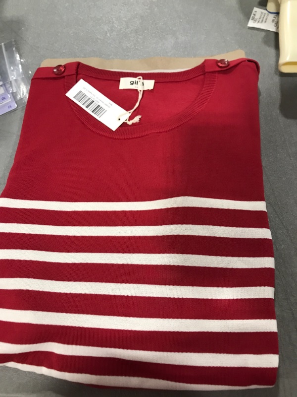 Photo 2 of GIL'B Women's Viscose Mix Breton Lightweight Striped Summer Shoulder Buttons Sweater Red XL