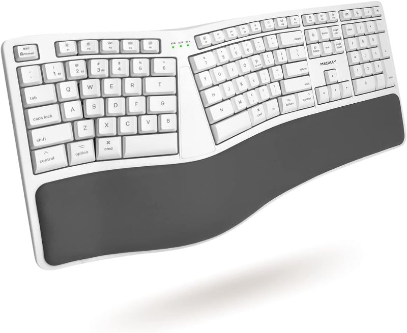 Photo 1 of Macally Wireless Ergonomic Keyboard for Mac - Built for Comfort - Compatible Apple Bluetooth Keyboard with Wrist Rest - Rechargeable Ergo Split Keyboard for MacBook Pro/Air, iMac, Mac Mini **MISSING CHARGING CORD**