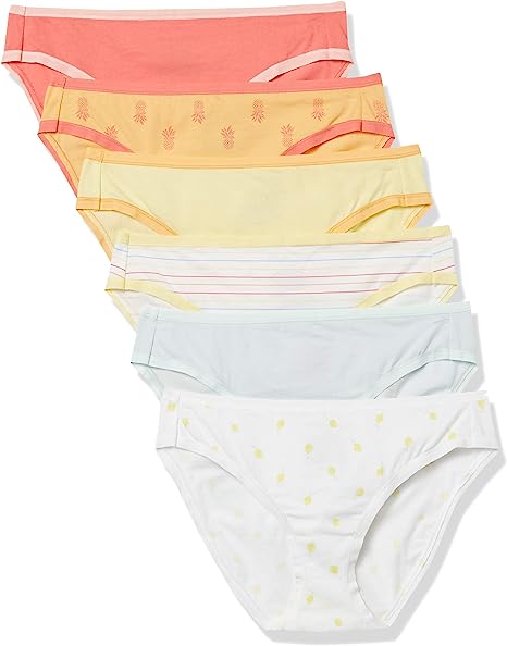 Photo 1 of Amazon Essentials Women's Cotton Bikini Brief Underwear, Pack of 6, Pineapple Assorted, XSmall
