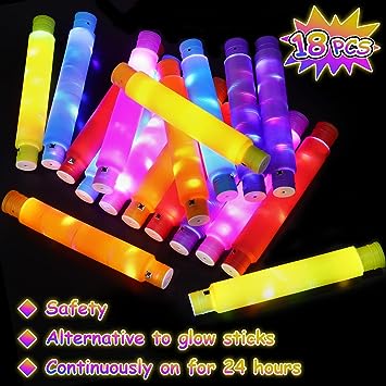 Photo 1 of 18 Pack Party Favors Sensory Toys for Kid Glow Sticks LED Light Up Pop Fidget Tubes Toddlers Toys Goodie Bag Stuffers Glow in The Dark Party Supplies Return Birthday Party Easter Gifts
