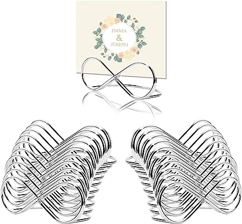 Photo 1 of 20PCS Bow Shape Silver Wedding Table Number Holder Stands, Novel Name Setting Place Card Holders, Wedding Seating Labels Clips Steel for Birthday Bridal Shower Party
