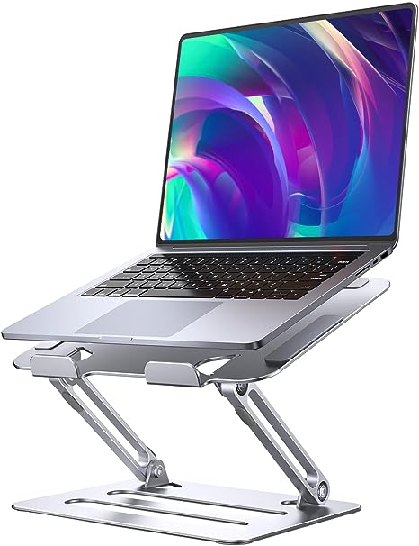 Photo 1 of Adjustable Laptop Stand for Desk, Portable Laptop Stand, Ventilated Aluminum Foldable Laptop Riser, Notebook Computer Ergonomic Laptop Holder for MacBook Pro Air/HP/Dell (10-16'') Silver
