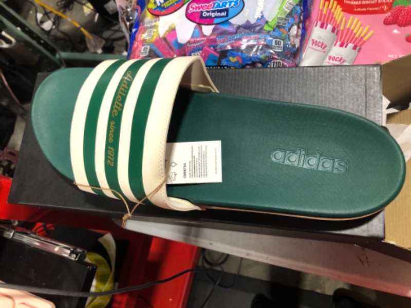 Photo 2 of adidas Unisex-Adult Adilette Slide Sandal 18 Wonder White/Collegiate Green/Gold Metallic