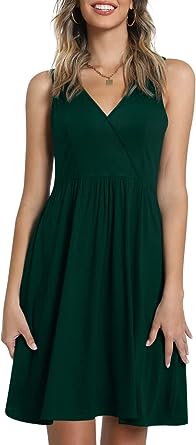 Photo 1 of CATHY Womens Casual Sleeveless Dress V Neck Wrap Tunics Dresses Loose Comfy Beach Sundress with Pockets Size S