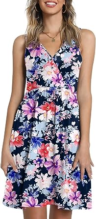 Photo 1 of CATHY Womens Casual Sleeveless Dress V Neck Wrap Tunics Dresses Loose Comfy Beach Sundress with Pockets Size M