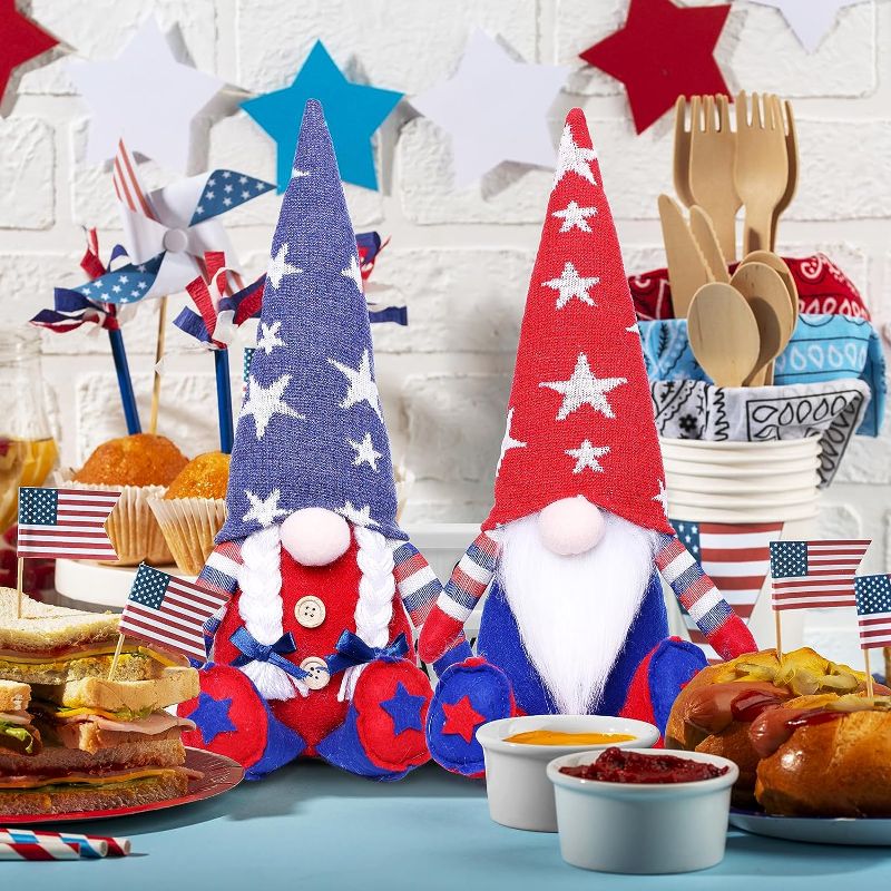 Photo 1 of 2Pcs 4th of July Patriotic Gnomes Plush-Mr & Mrs Handmade Swedish Tomte Gnomes Ornaments for Patriotic Party Table Decor? Fourth of July Party Home Mantle Fireplace Decor (Triangle hat)