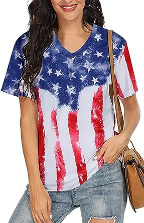 Photo 1 of 4th of July Shirts Women American Flag T Shirt Patriotic Shirts USA Star Stipes Graphic Tee Faith Inspirational Tops Size M