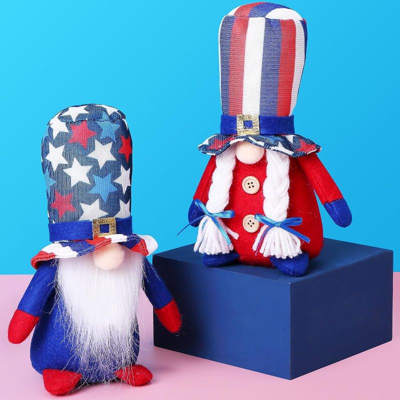 Photo 1 of 2Pcs 4th of July Patriotic Gnomes Plush-Mr & Mrs Handmade Swedish Tomte Gnomes Ornaments for Patriotic Party Table Decor? Fourth of July Party Home Mantle Fireplace Decor (Cylindrical hat) 