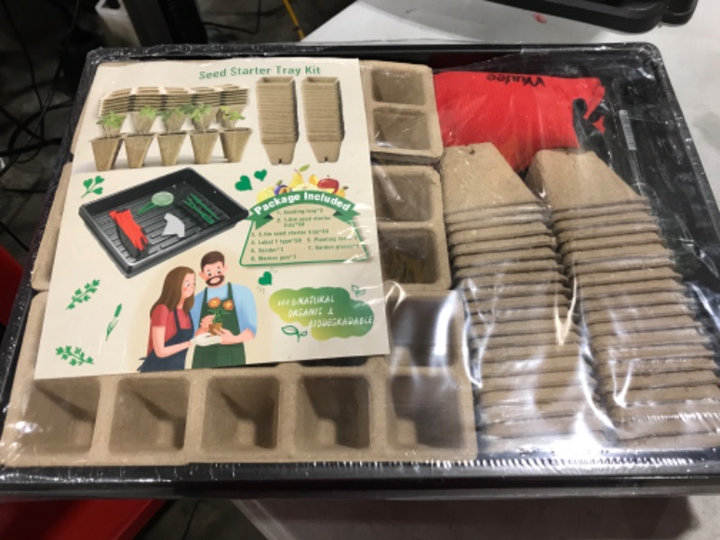 Photo 2 of 100 Cells Seedling Starter Trays,Plant Starter Trays,Biodegradable Plant Starter Pots,Peat Pots for Seedlings with 3 Plastic Seed Trays 50 Labels and 5 Plant Tools