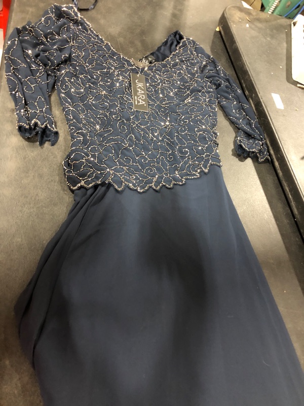 Photo 2 of Adrianna Papell Women's 3/4 Sleeve Beaded Illusion Gown with Sweetheart Neckline 12 Navy