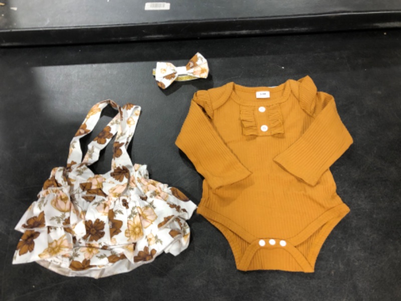 Photo 2 of YOUNGER STAR Newborn Infant Baby Girl Clothes Romper Set Floral Outfits Cute Suspender Shorts Headband 3PCS Outfit Set 0-3months