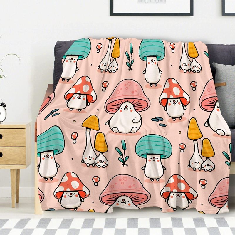 Photo 1 of Avalokitesvara Mushroom Cute Pink Flannel Blanket Super Soft and Warm for Bed Couch Sofa 50x40 inch for Kids 