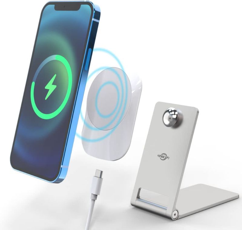 Photo 1 of Magnetic Wireless Charger Stand,Compatible with MagSafe Desk Charger KABCON 15W QI Fast Charging Station for iPhone 13,13 mini/13 Pro Max/12/12 Pro/12 mini/12 Pro Max with Type-C Cable & Storage Bag 