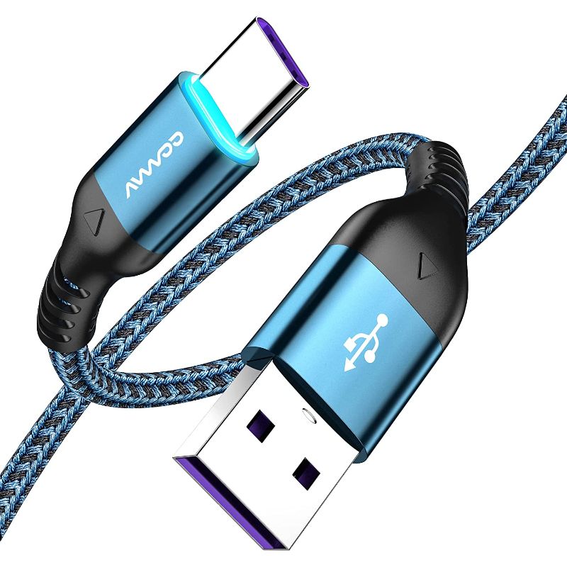 Photo 1 of USB Type C Cable 6.6ft, AVWOO USB-A to USB-C Charge Cord with Blue LED Light, 3A Fast Charging & Double-Braided Nylon Cord for Samsung S9/S10/S8 Plus Note9/8, Moto Z, LG V20 G6 G5, Google Pixel & More 