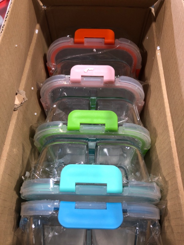 Photo 2 of 5 Pack Glass Meal Prep Containers 3 Compartment, Glass Food Storage Containers with Lids, Airtight Glass Lunch Bento Boxes