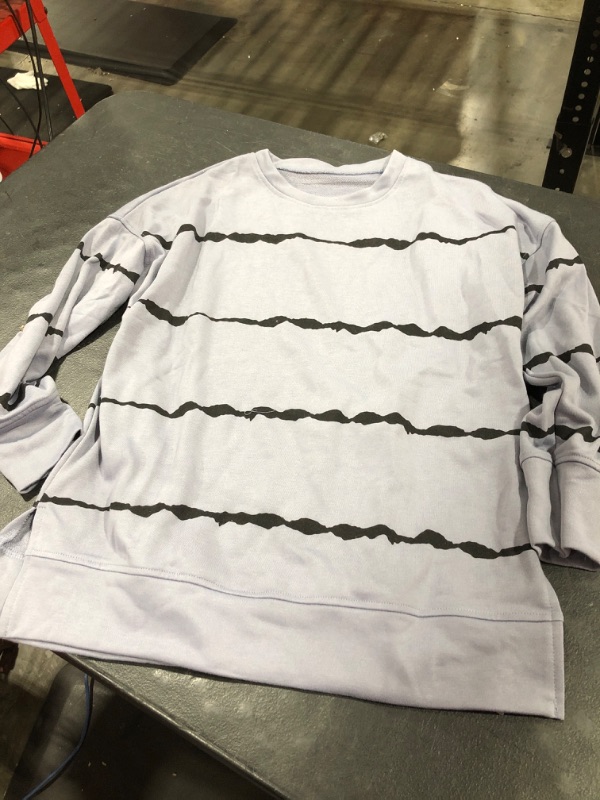 Photo 1 of Biucly Womens Casual Long Sleeve Crewneck Sweatshirt Striped Printed Loose Pullover Tops Shirts  Size S