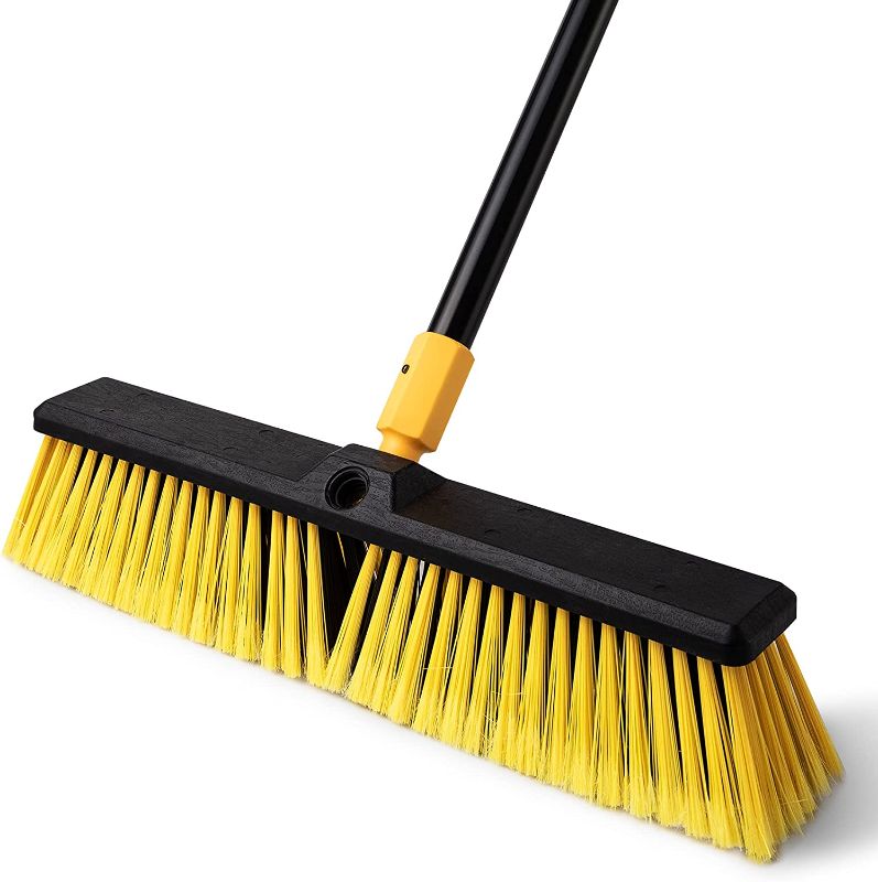 Photo 1 of 19 Inch Push Broom Heavy-Duty Outdoor Commercial Broom Brush Stiff Bristles for Cleaning Patio Garage Deck Concrete Wood Stone