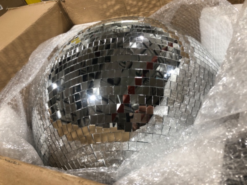 Photo 2 of 20 Inch Large Disco Ball Decorations, 70's 80's 90's Silver Rotating Glass Mirror Ball with Hanging Ring, for Bar DJ Club Stage Lighting Holiday Christmas Party Birthday Wedding Home Business Events