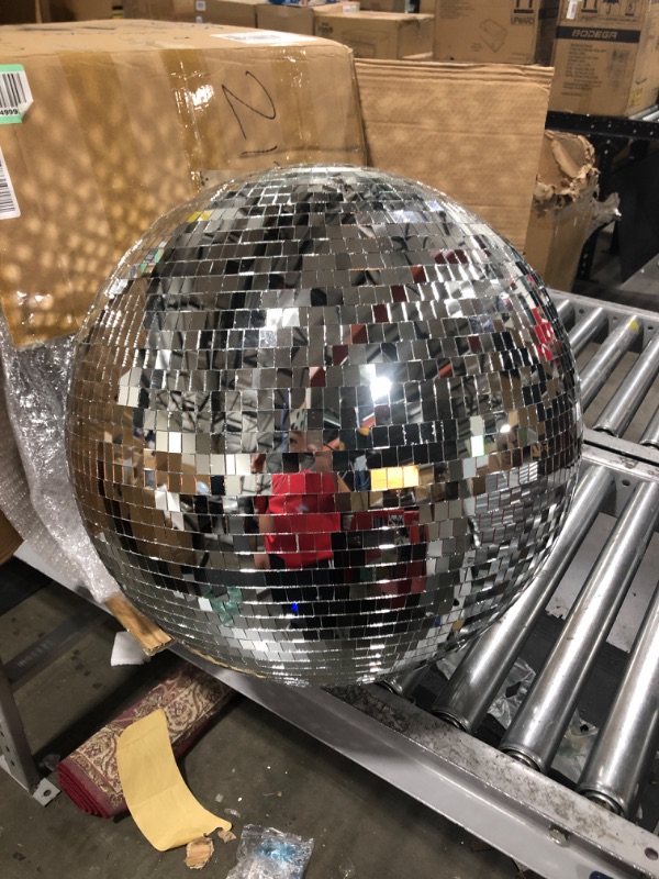 Photo 3 of 20 Inch Large Disco Ball Decorations, 70's 80's 90's Silver Rotating Glass Mirror Ball with Hanging Ring, for Bar DJ Club Stage Lighting Holiday Christmas Party Birthday Wedding Home Business Events