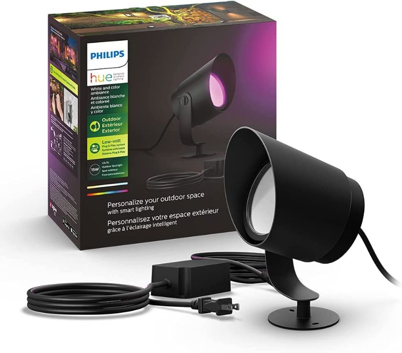 Photo 1 of Philips Hue White & Color Ambiance Lily XL Outdoor Smart Spot Light Base Kit (Hue Hub required), 1 Spot Light + mounting kit, Works with Alexa
