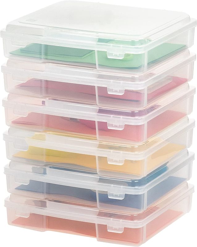 Photo 1 of IRIS USA 8.5" x 11" Thick Plastic Portable Project Storage Case with Snap-Tight Closure Latch, 6-Pack, Caddy Container Box to Organize Paper Magazine Document Craft Hobby Quilting Art Supplies, Clear
