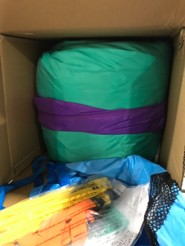 Photo 1 of Sunny & Fun Four Corner Inflatable Water Slide Park – Heavy-Duty for Outdoor Fun - Climbing Wall, Slide & Deep Pool – Easy to Set Up & Inflate with Included Air Pump & Carrying Case Purple - 204.7 x 144.2 x 82.7 inches
