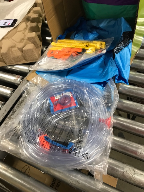 Photo 1 of Sunny & Fun Four Corner Inflatable Water Slide Park – Heavy-Duty for Outdoor Fun - Climbing Wall, Slide & Deep Pool – Easy to Set Up & Inflate with Included Air Pump & Carrying Case Purple - 204.7 x 144.2 x 82.7 inches
