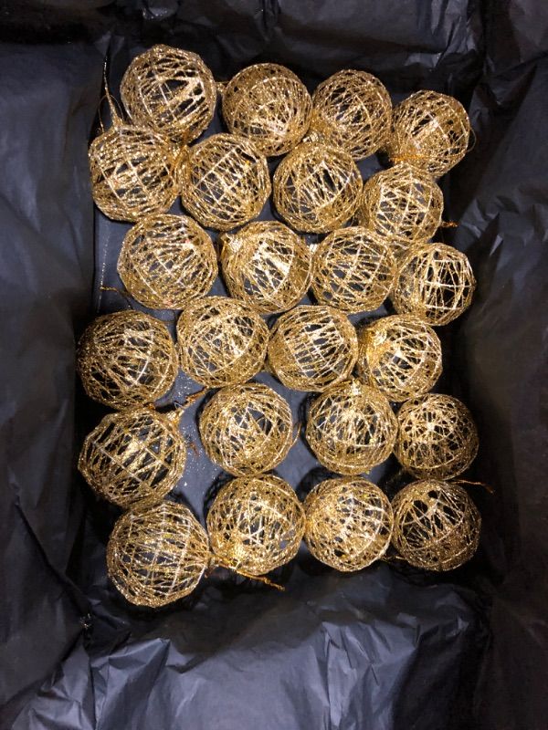 Photo 2 of 24 Pieces - 2.36" Golden Christmas Balls, Gold Glitter Glitter Christmas Tree Ornament Hanging Balls Ornament Window Decoration Set (2.36" - 24 pcs)